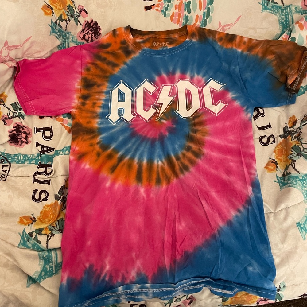 AC/DC TIE DYE Short Sleeve Graphic Tshirt- Pink, Blue Multicolor
